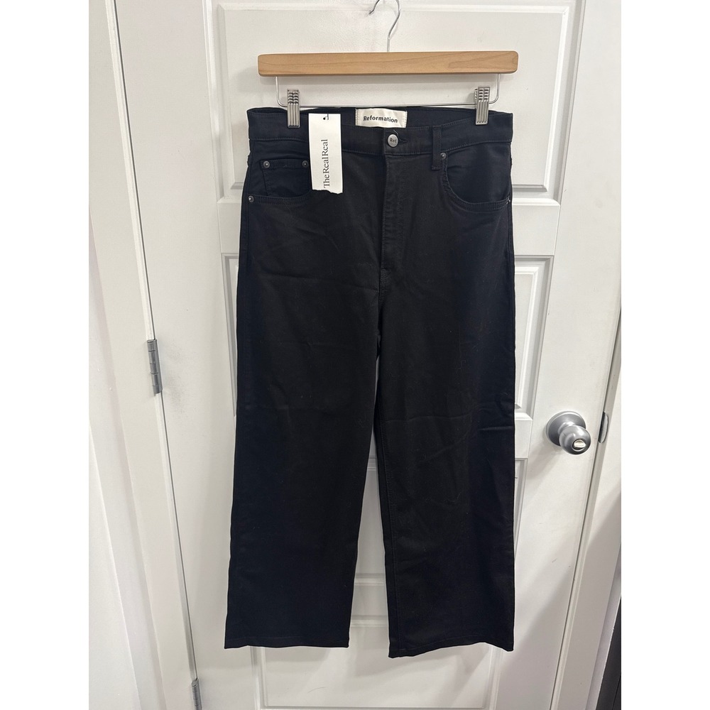 Reformation Stretch Flood Black High Rise Wide Leg Cropped Jeans Size 30 LY346‎